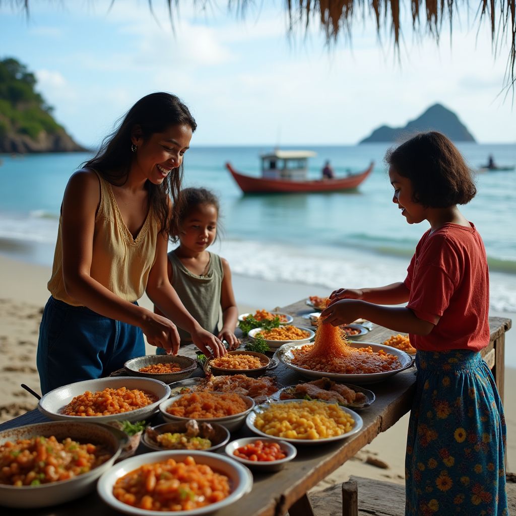 Cocinando con familia en la costa